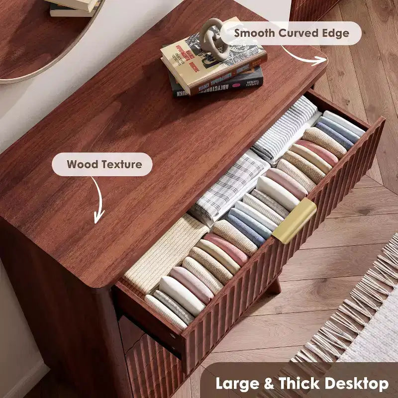 Commode cannelée pour chambre à coucher avec 5 tiroirs profonds, commode haute de 120 cm