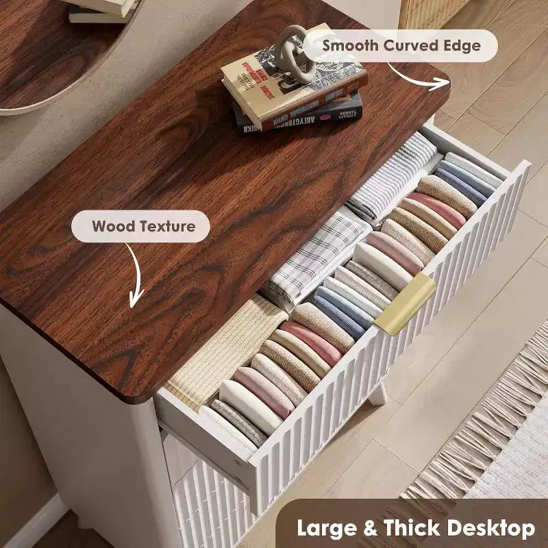 Commode cannelée pour chambre à coucher avec 5 tiroirs profonds, commode haute de 120 cm