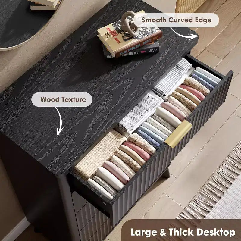Commode cannelée pour chambre à coucher avec 5 tiroirs profonds, commode haute de 120 cm