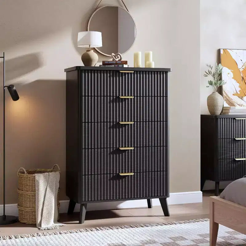 Commode cannelée pour chambre à coucher avec 5 tiroirs profonds, commode haute de 120 cm