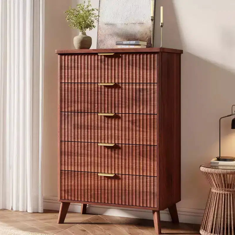 Commode cannelée pour chambre à coucher avec 5 tiroirs profonds, commode haute de 120 cm