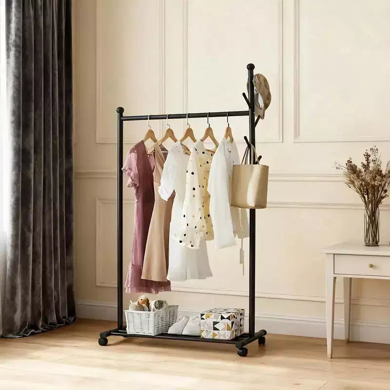 Portant à vêtements métallique avec roulettes, organisateur de vêtements roulant avec crochets