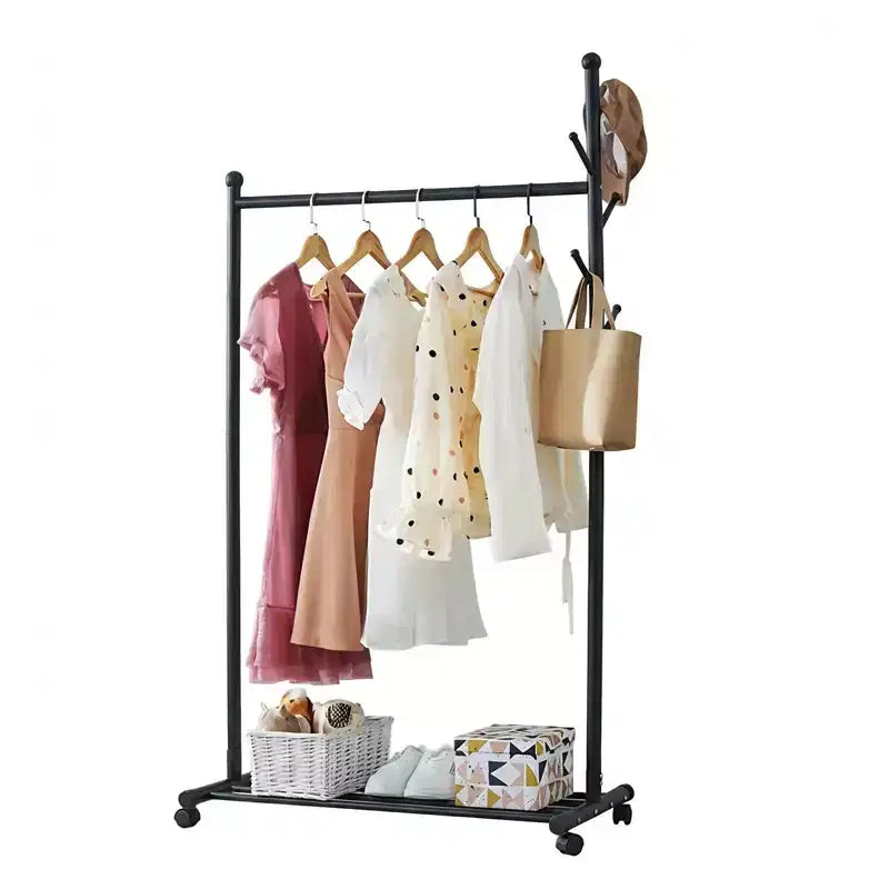 Acekool Metal Clothing Rack with Wheels, Rolling Garment Organizer with Hooks