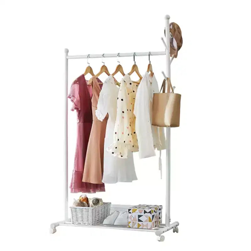 Portant à vêtements métallique avec roulettes, organisateur de vêtements roulant avec crochets
