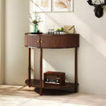 JVNOXK 31.50-inch handcrafted wavy console table with 3D textured drawers, featuring dual storage drawers and a bottom shelf. Brown